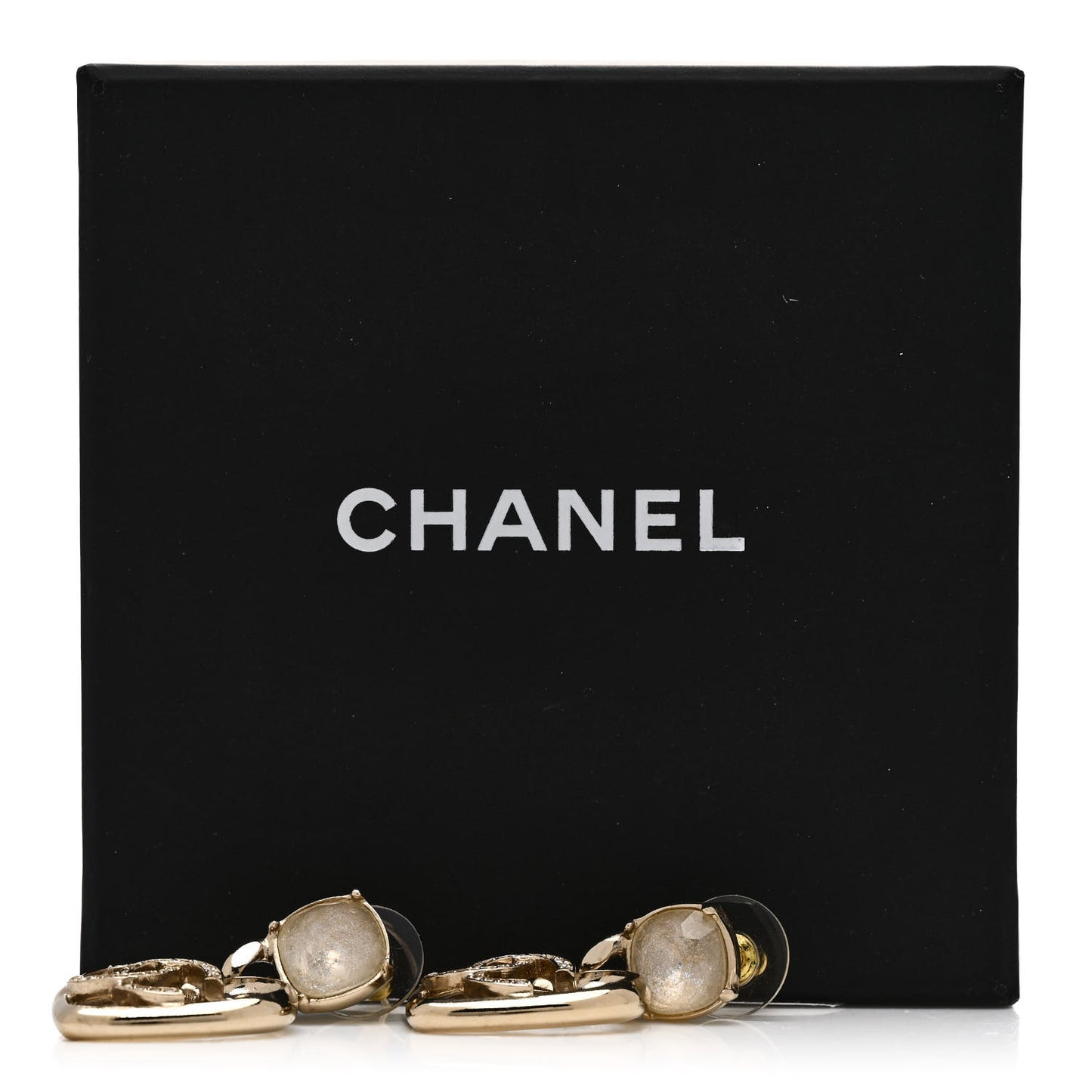 Metal Strass CC Heart Drop Earrings Gold