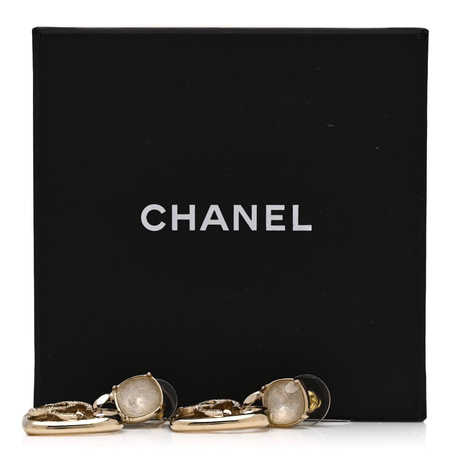Chanel Metal Strass CC Heart Drop Earrings Gold 5 of 5