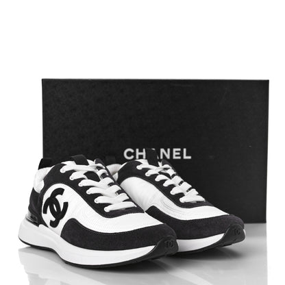 Chanel Nylon Suede Calfskin CC Sneakers 38.5 White Dark Grey 9 of 9