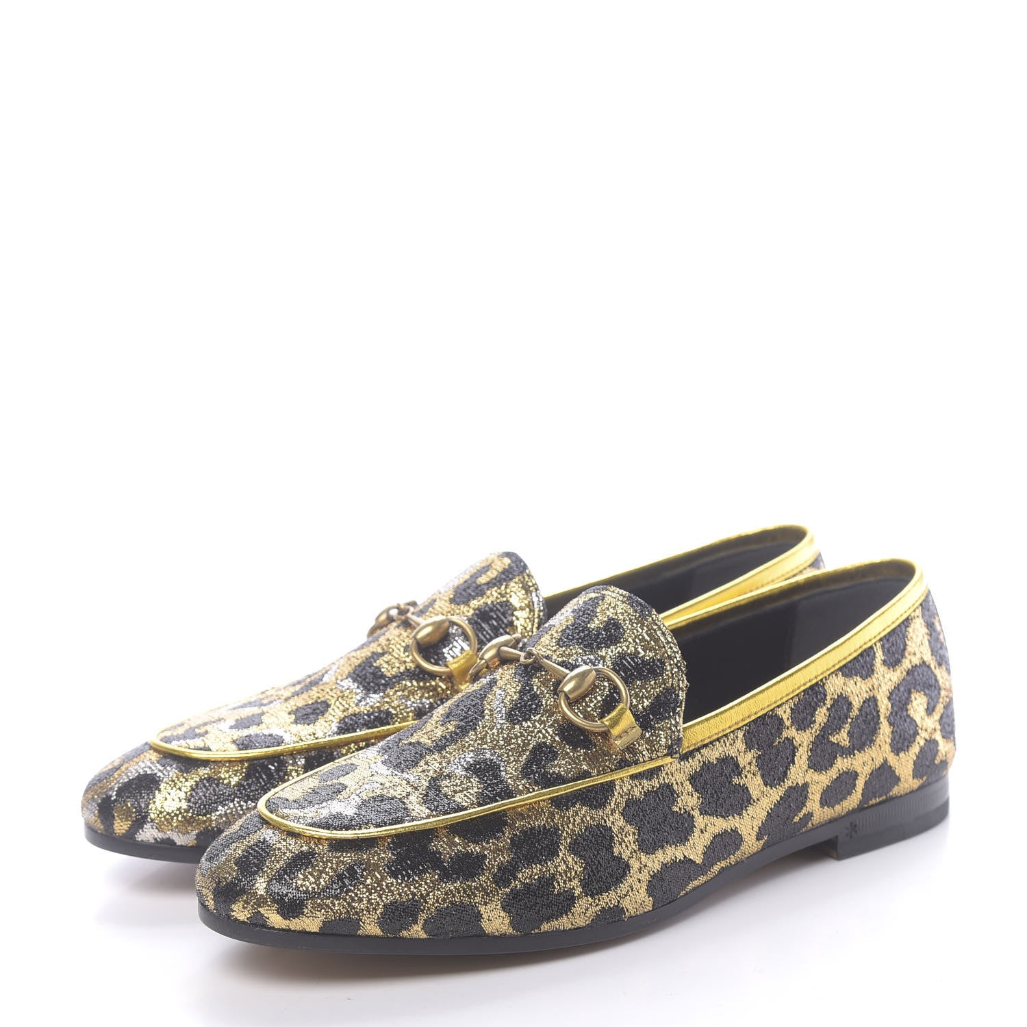Gucci Jacquard Leopard Print Horsebit Womens Jordaan Loafers 36 Gold 3 of 9