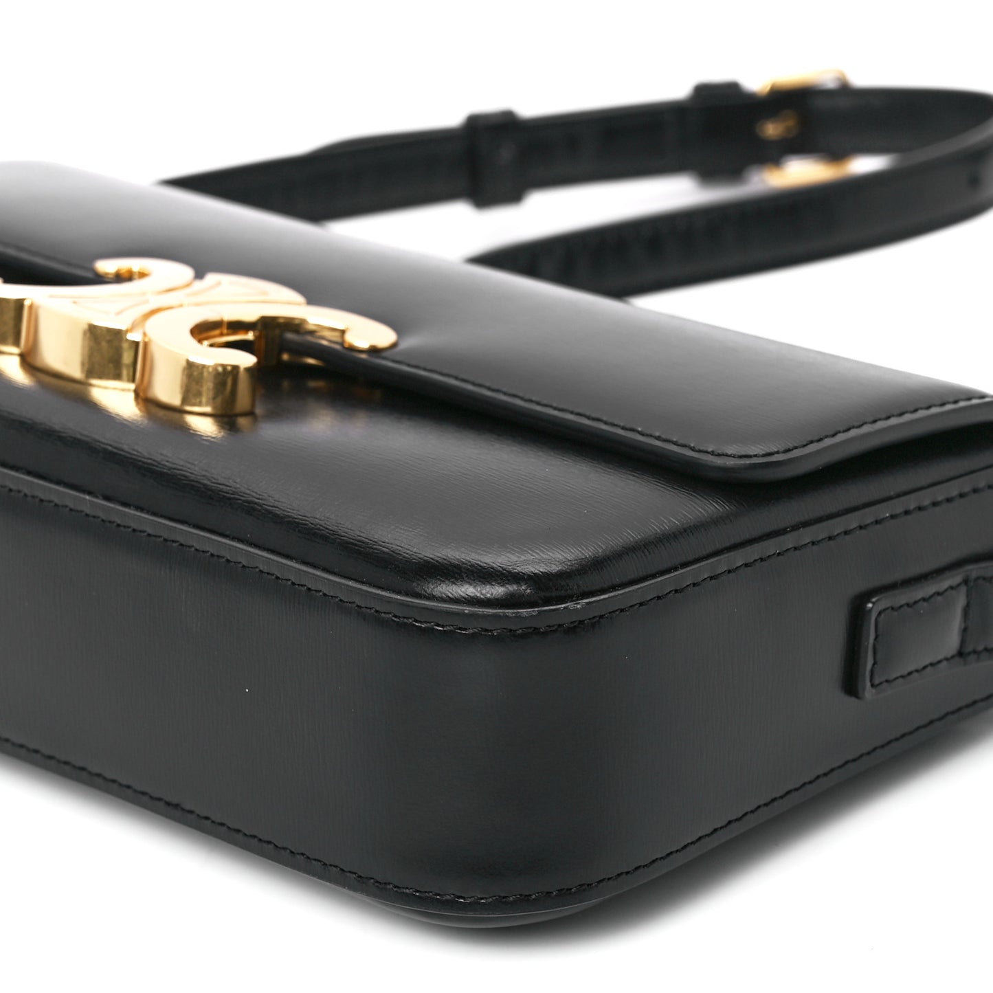 Shiny Calfskin Triomphe Shoulder Bag Black