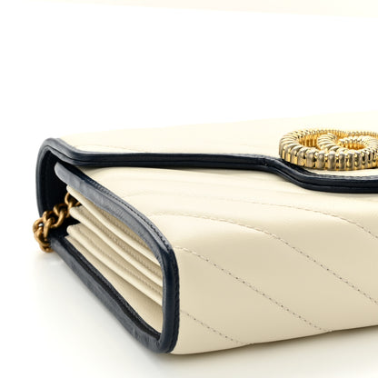 Gucci Vintage Effect Calfskin Matelasse Diagonal Torchon GG Marmont Chain Wallet Mystic White Blue Agata 9 of 10