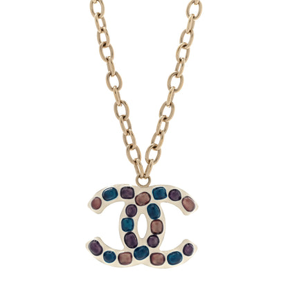 Chanel Poured Glass Large CC Pendant Necklace Gold Multicolor 1 of 6