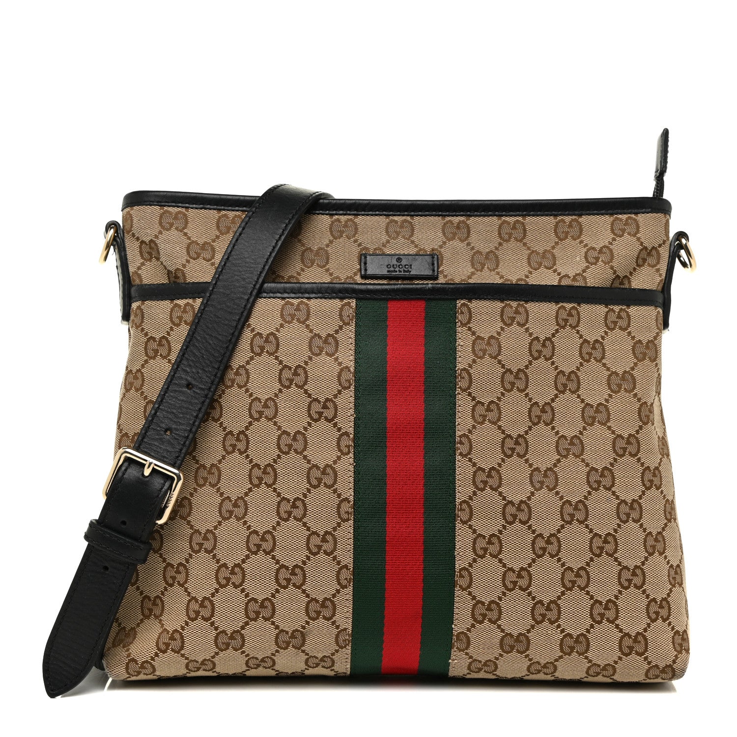 Gucci GG Monogram Web Flat Messenger Bag Black 1 of 18