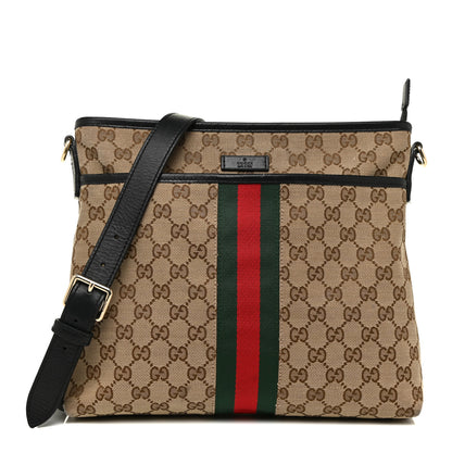 Gucci GG Monogram Web Flat Messenger Bag Black 1 of 18