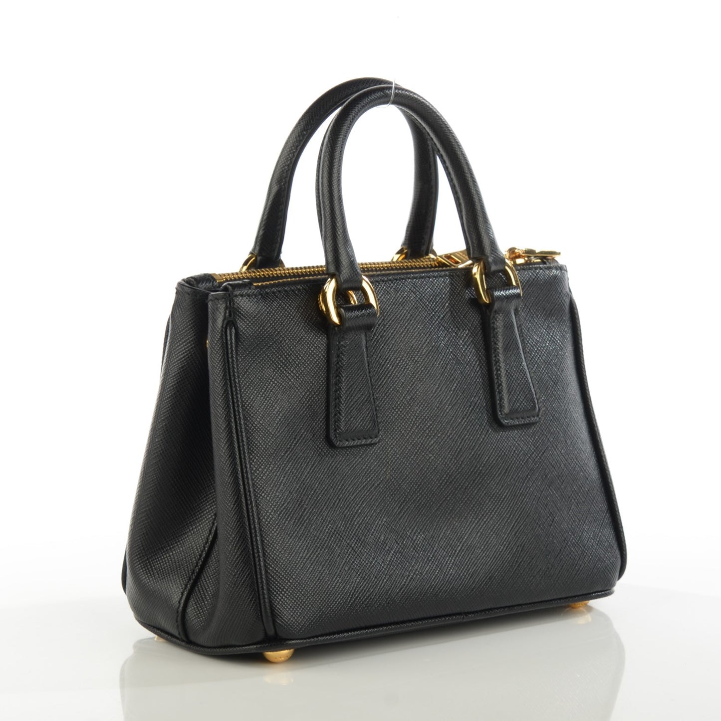 Saffiano Lux Micro Galleria Double Zip Tote Black
