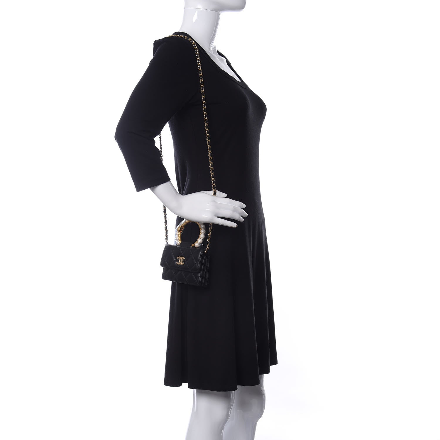 Chanel Lambskin Quilted Pearl Crown Clutch With Chain Black 2 of 12