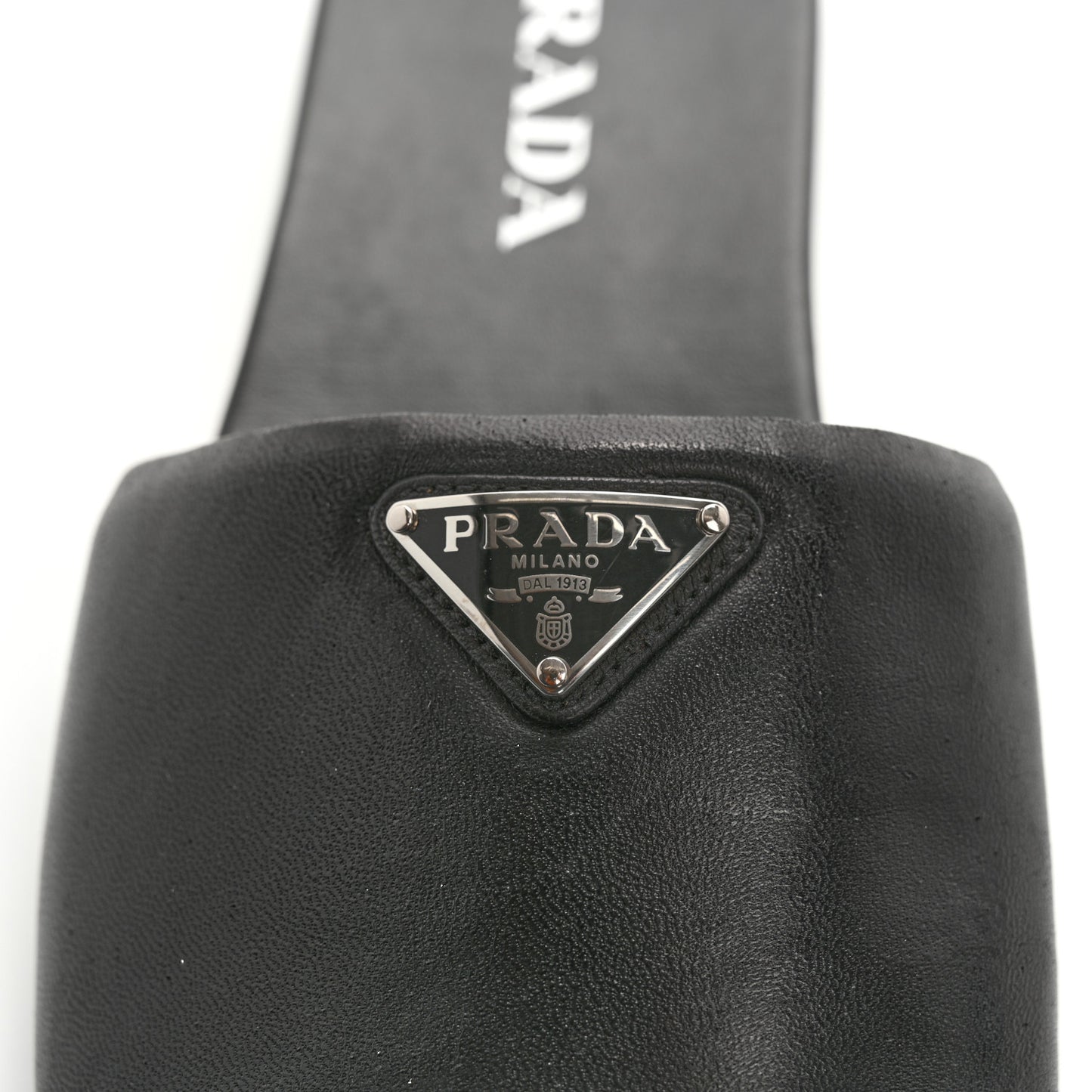 Soft Nappa Metal Triangle Logo Slide Sandals 39 Black