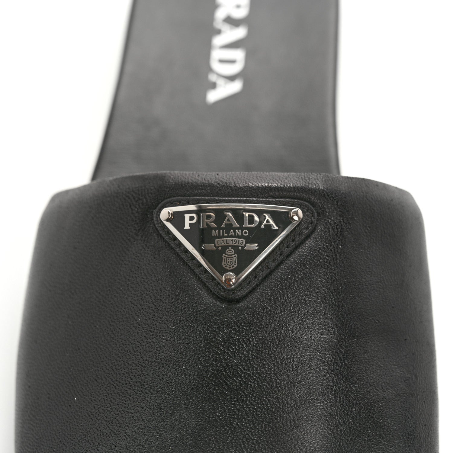 Prada Soft Nappa Metal Triangle Logo Slide Sandals 39 Black 10 of 11