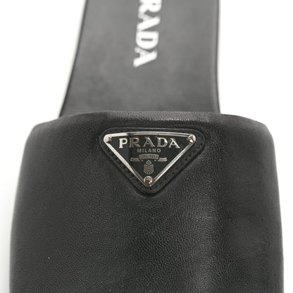 Prada Soft Nappa Metal Triangle Logo Slide Sandals 39 Black 10 of 11