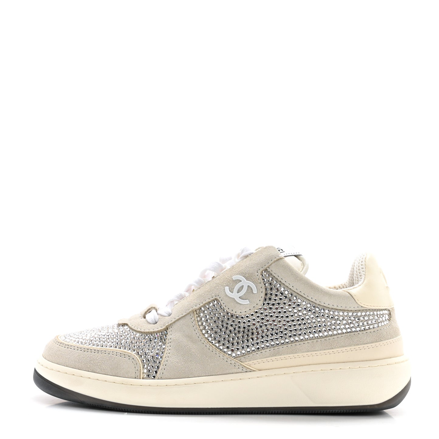 Calfskin Suede Crystal Womens CC Sneakers 38.5 White
