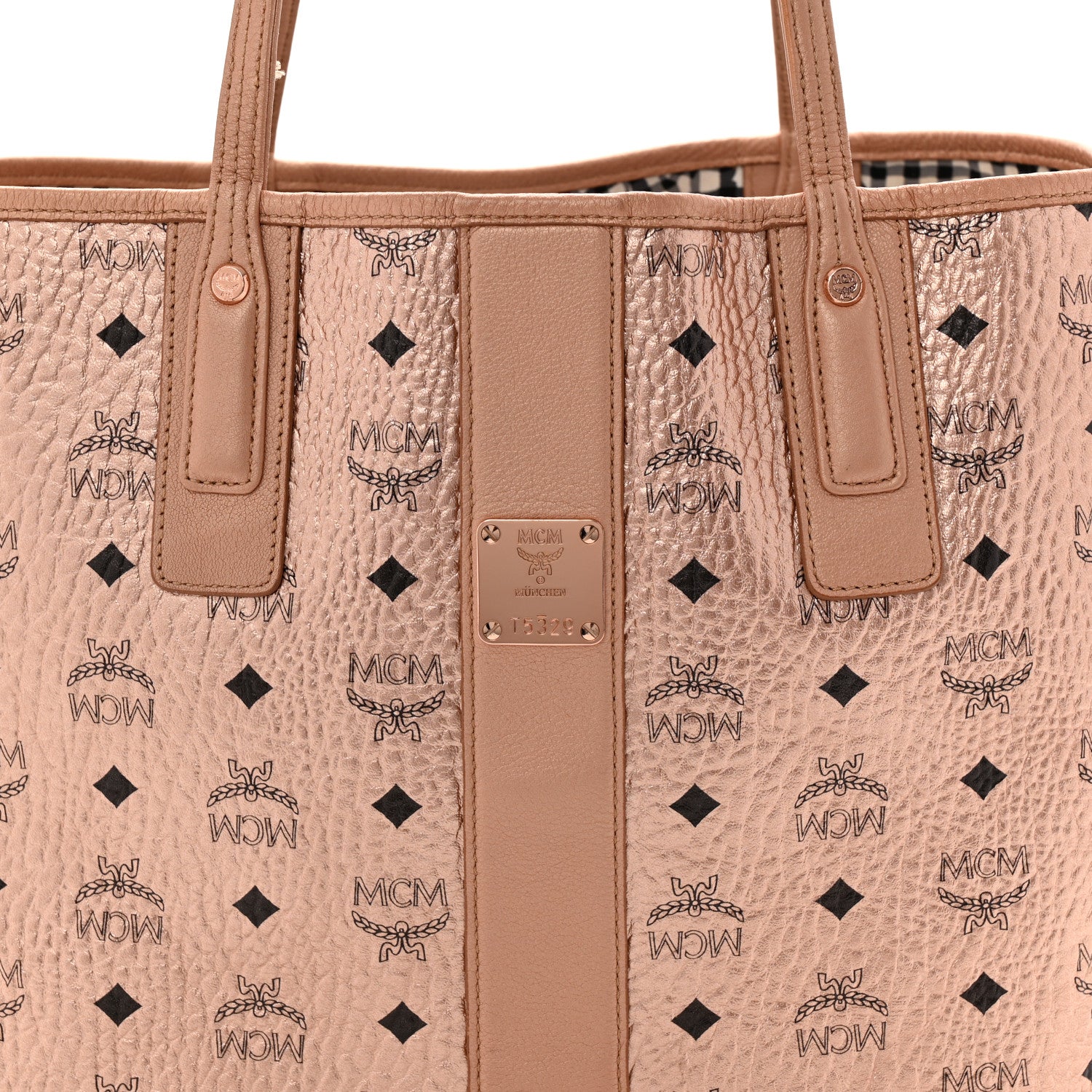 MCM Metallic Visetos Medium Liz Reversible Shopper Tote Champagne Gold 10 of 18