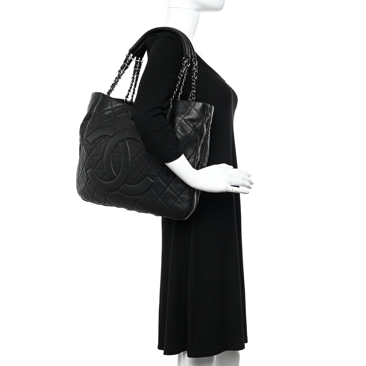 Chanel Caviar Quilted Expandable Zip Shoulder Bag Black 2 of 17
