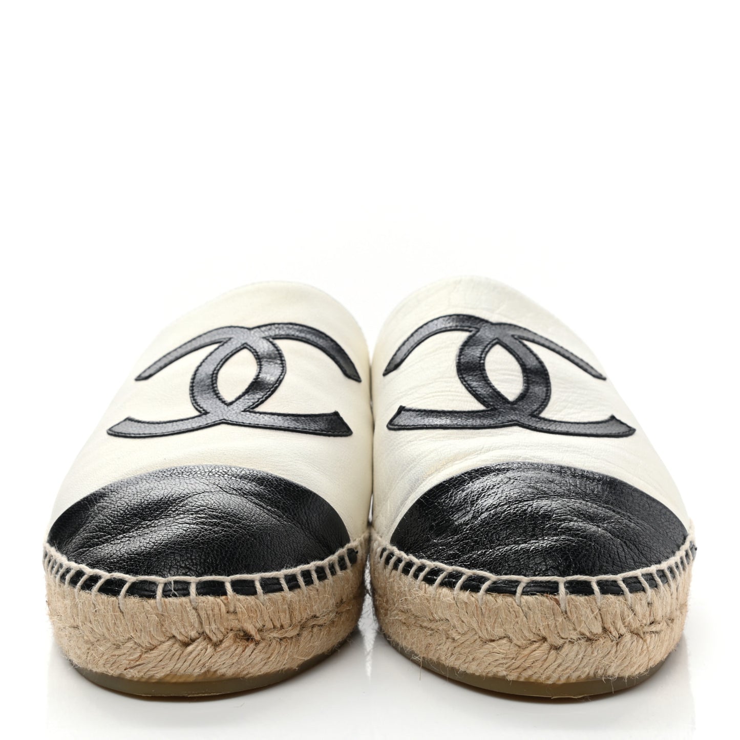 Iridescent Goatskin CC Espadrille Mules 41 Ivory Black