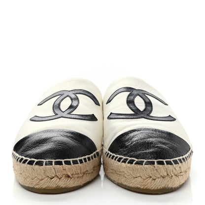 Chanel Iridescent Goatskin CC Espadrille Mules 41 Ivory Black 2 of 10