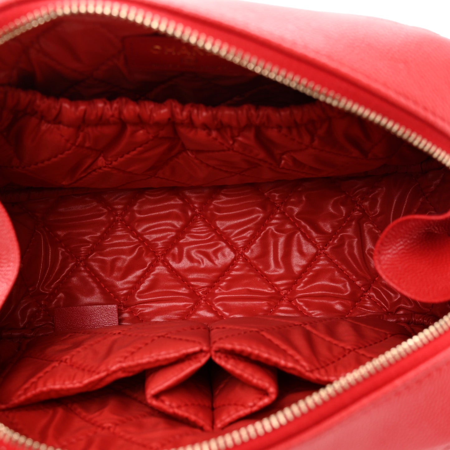 Caviar Quilted Medium Curvy Pouch Cosmetic Case Red