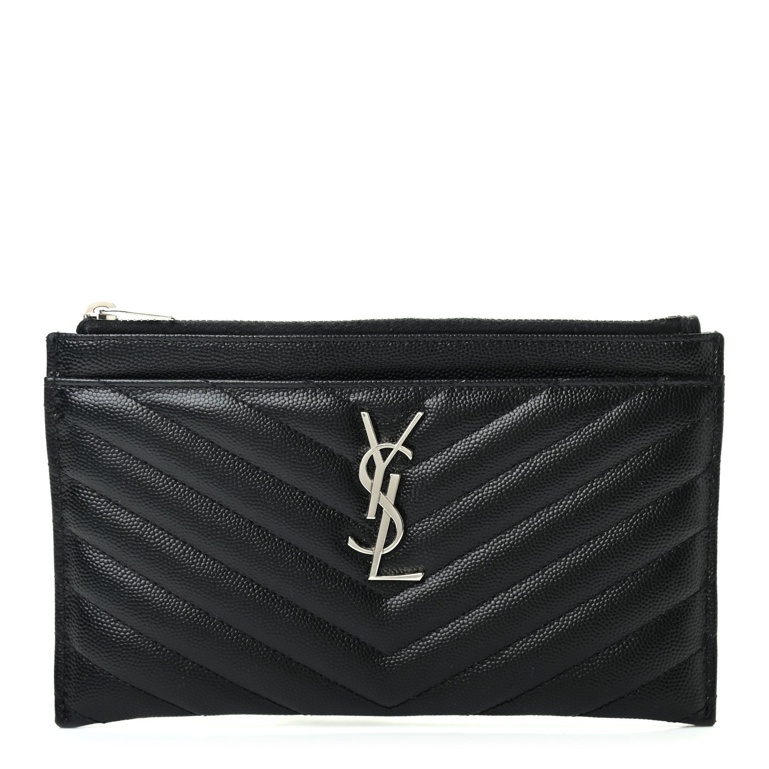 Saint Laurent Grain De Poudre Chevron Monogram Bill Pouch Black 1 of 7