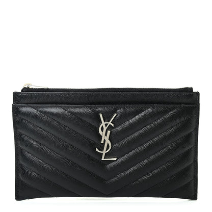 Saint Laurent Grain De Poudre Chevron Monogram Bill Pouch Black 1 of 7