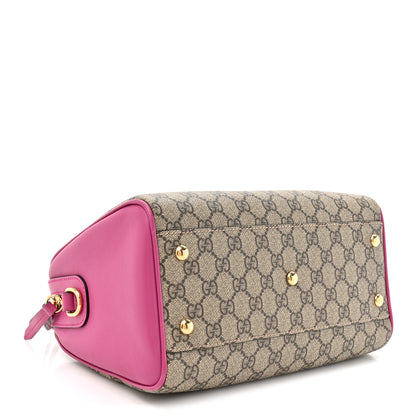 Gucci GG Supreme Monogram Moon Calfskin Small Boston Beige Ebony Hibiscus Red New Rosette 4 of 12