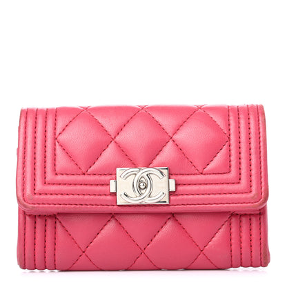 Chanel Lambskin Quilted Boy Flap Card Holder Fuchsia 1 of 8