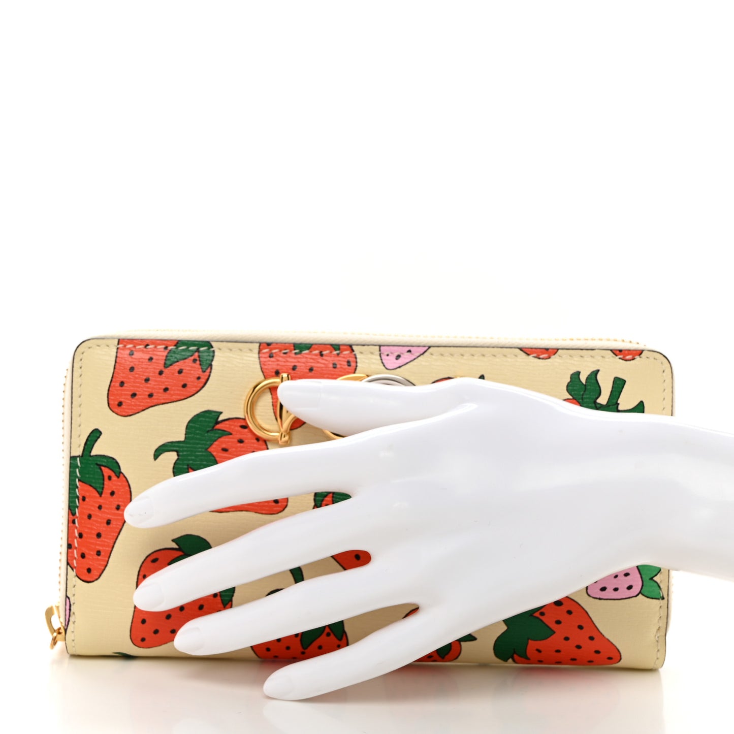Grainy Calfskin Strawberry Zumi Zip Around Wallet Ivory Red