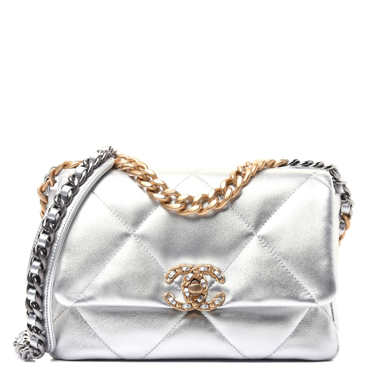 Chanel Metallic Lambskin Quilted Medium Chanel 19 Flap Silver 1 of 17