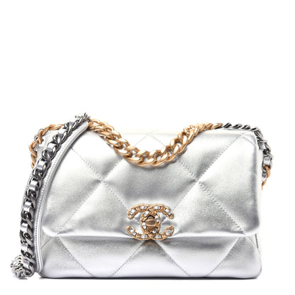 Chanel Metallic Lambskin Quilted Medium Chanel 19 Flap Silver 1 of 17