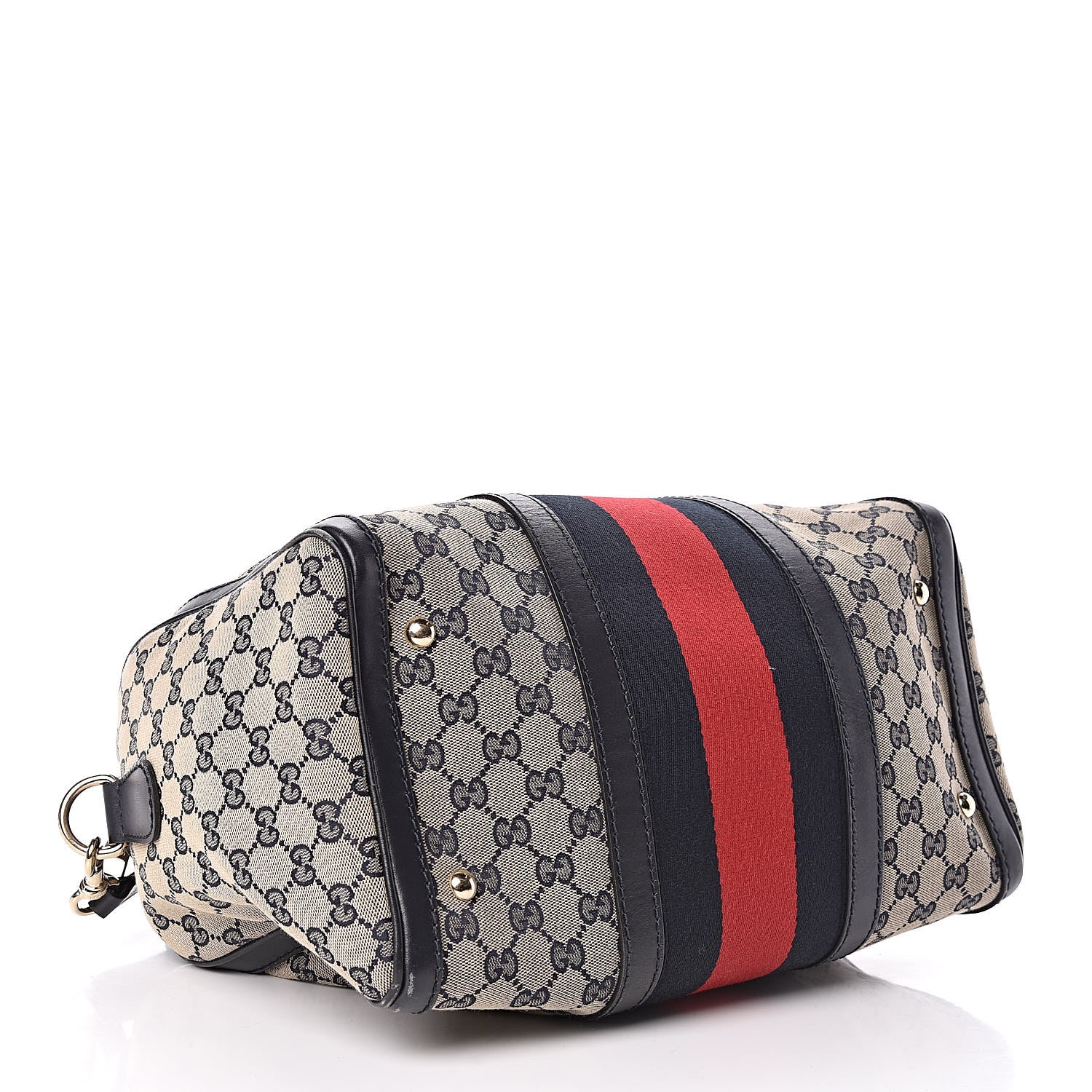Gucci Monogram Selleria Calfskin Vintage Web Medium Boston Beige Blue 4 of 14