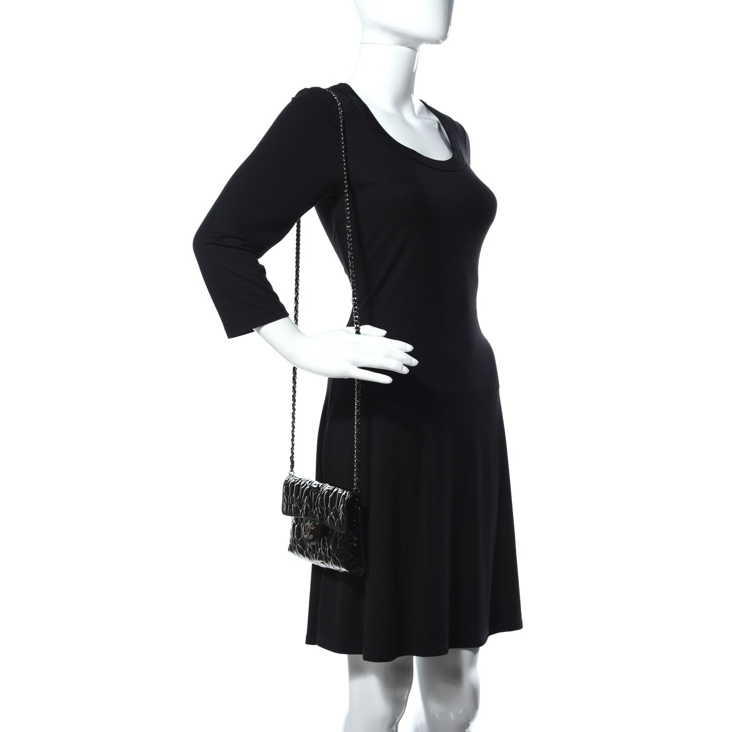 Chanel Patent Camellia Embossed Mini Flap Black 2 of 11