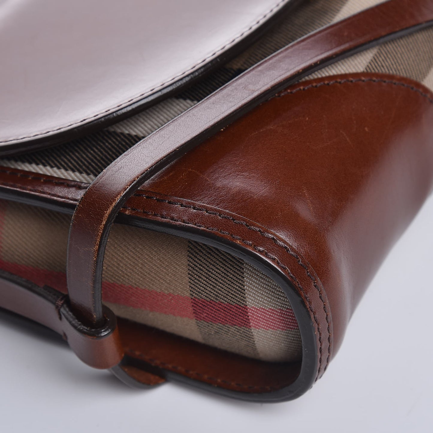 House Check Bridle Calfskin Small Abbott Crossbody Bag Tan