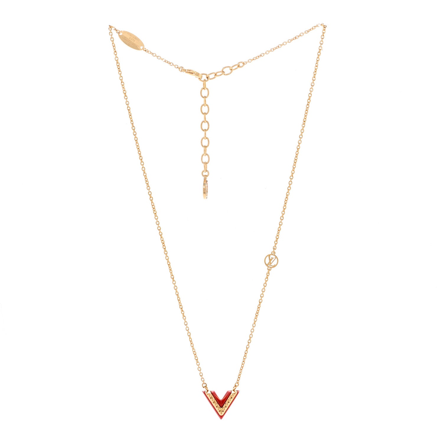Louis Vuitton Essential Studded V Necklace Gold Red 3 of 7