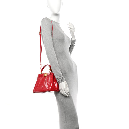 Fendi Vitello Vernice Mou Mini Peekaboo Iconic Satchel Rosso Cardinale 2 of 10