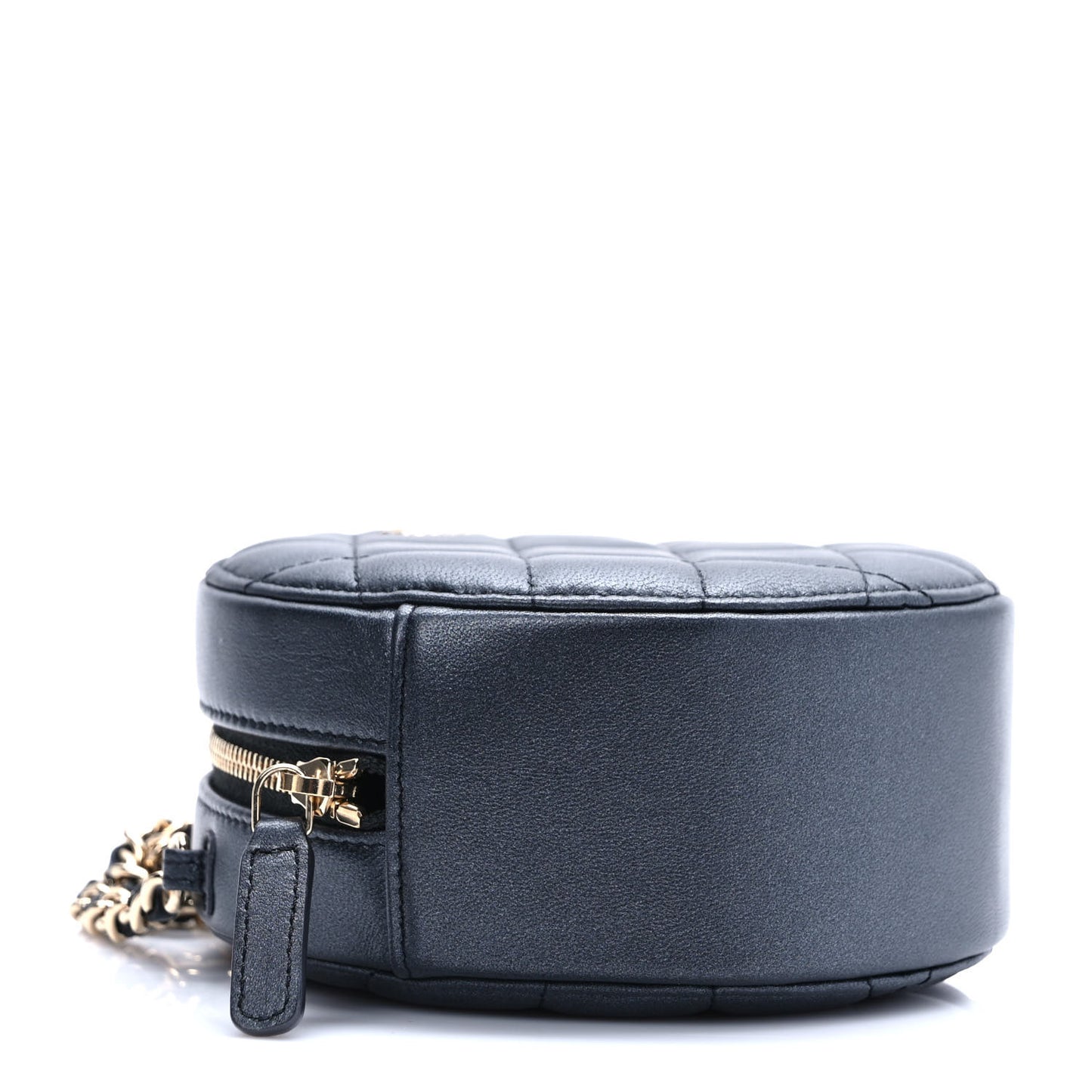 Iridescent Lambskin Quilted Pearl Round Clutch With Chain Black
