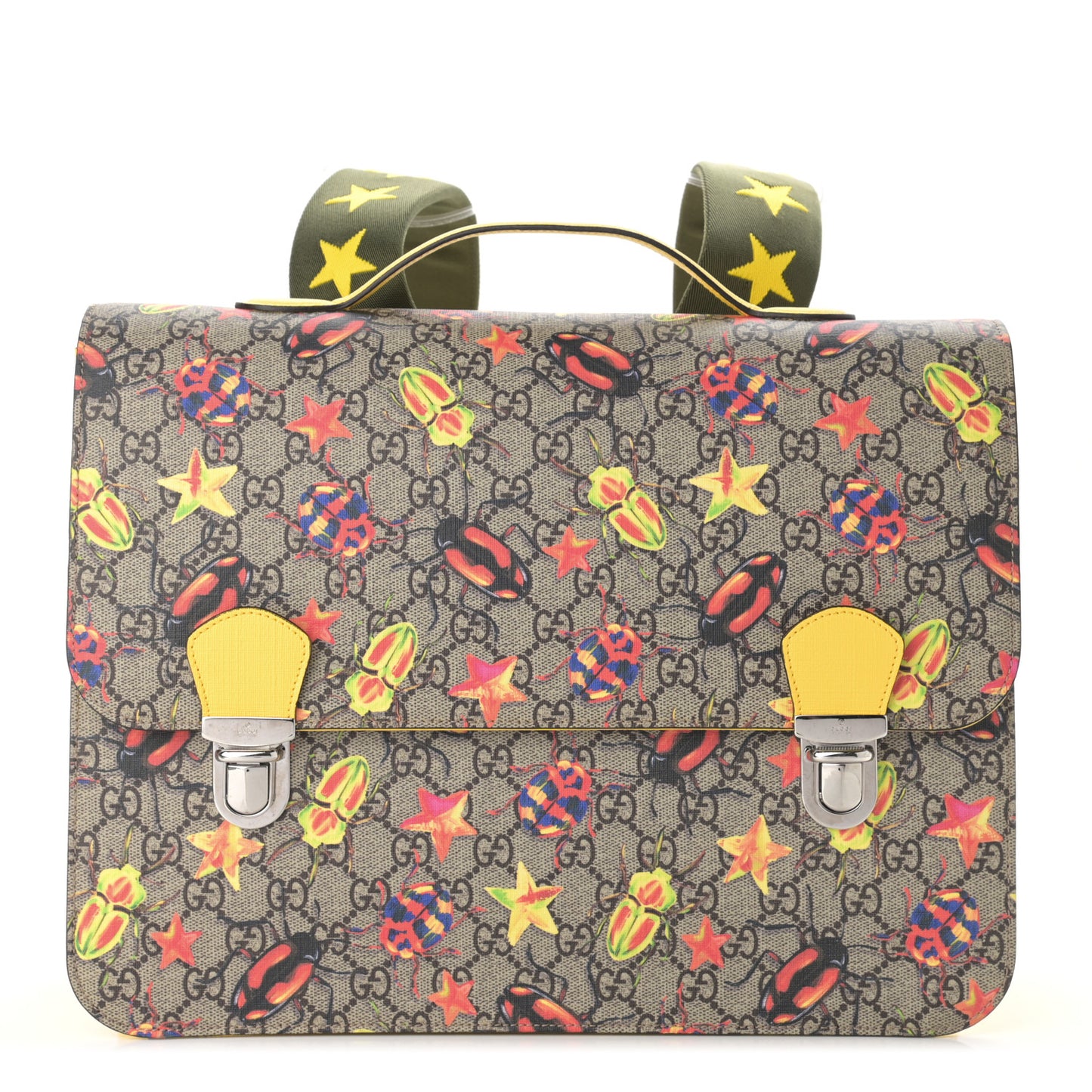 GG Supreme Monogram Beetles Childrens Backpack Beige Yellow