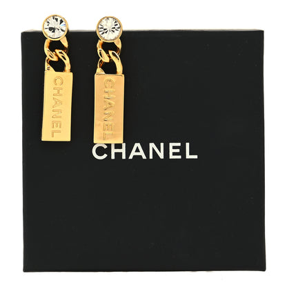 Chanel Crystal Tag Drop Earrings Gold 5 of 5