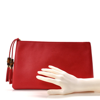 Gucci Calfskin Large Bamboo Clutch Red 2 of 7