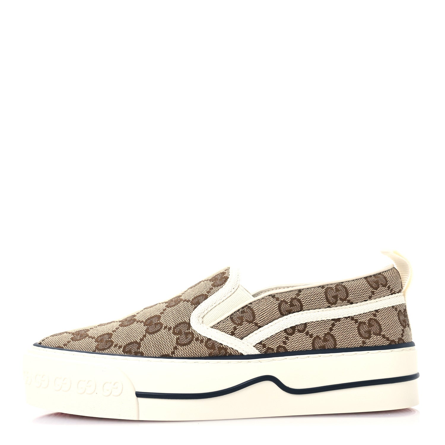 Gucci GG Monogram Womens 1977 Tennis Slip On 30mm Sneakers 35.5 Beige Ebony Mystic White 1 of 8