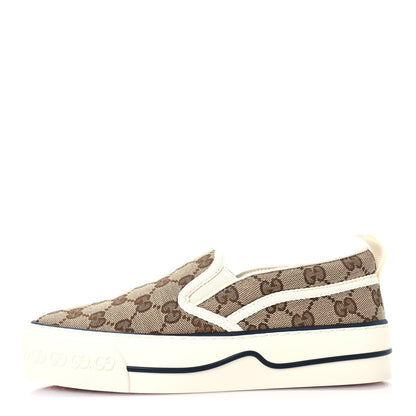 Gucci GG Monogram Womens 1977 Tennis Slip On 30mm Sneakers 35.5 Beige Ebony Mystic White 1 of 8