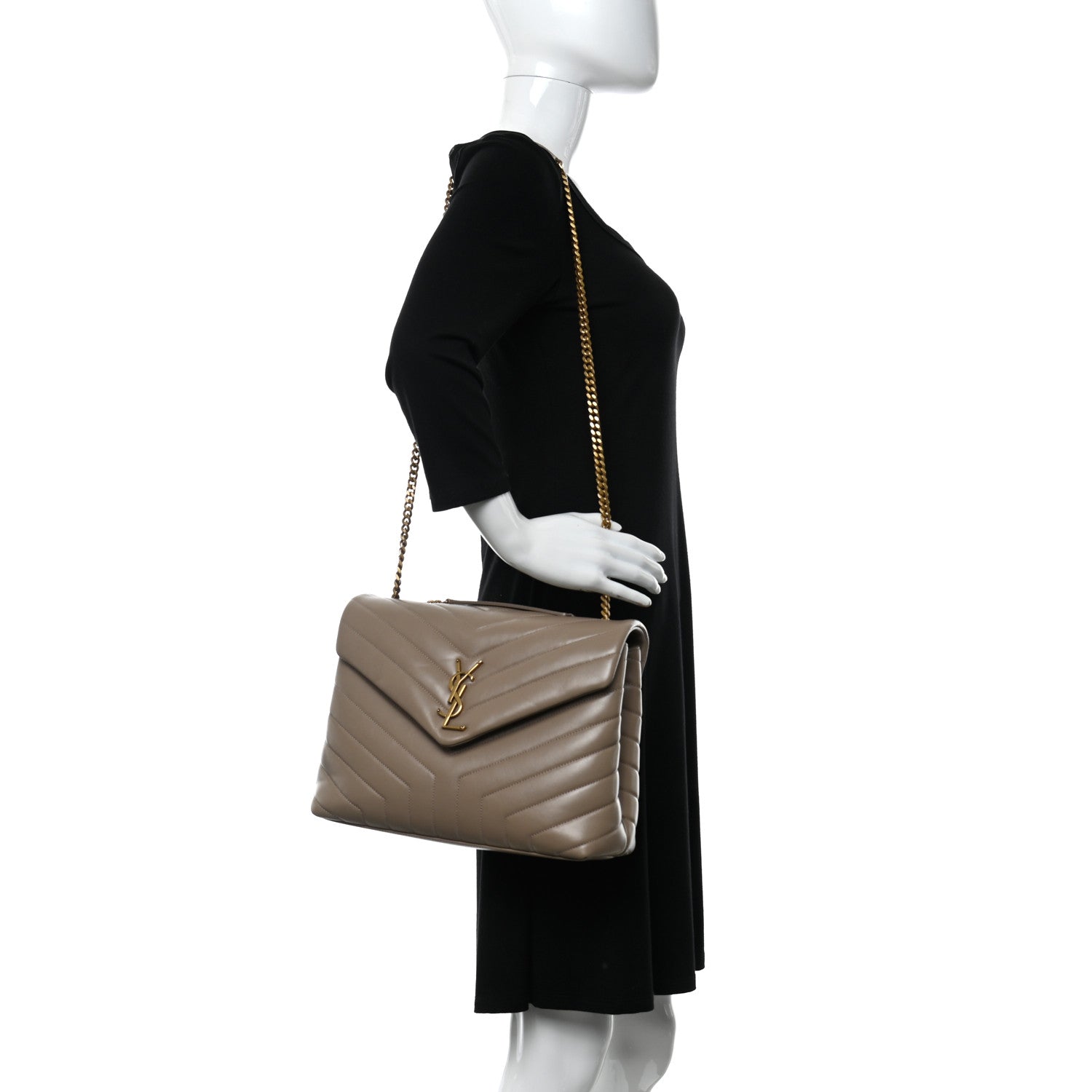 Saint Laurent Calfskin Y Quilted Monogram Medium Loulou Chain Satchel Dark Beige 2 of 11