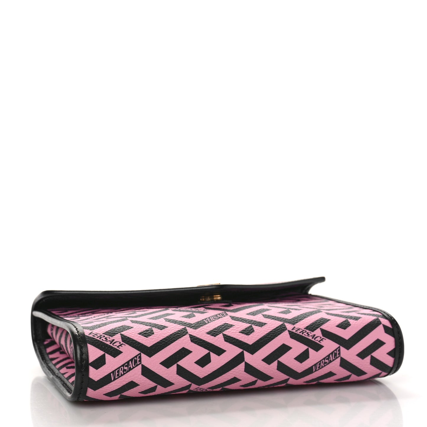 Coated Canvas La Greca Signature Wallet On Chain Black Pink