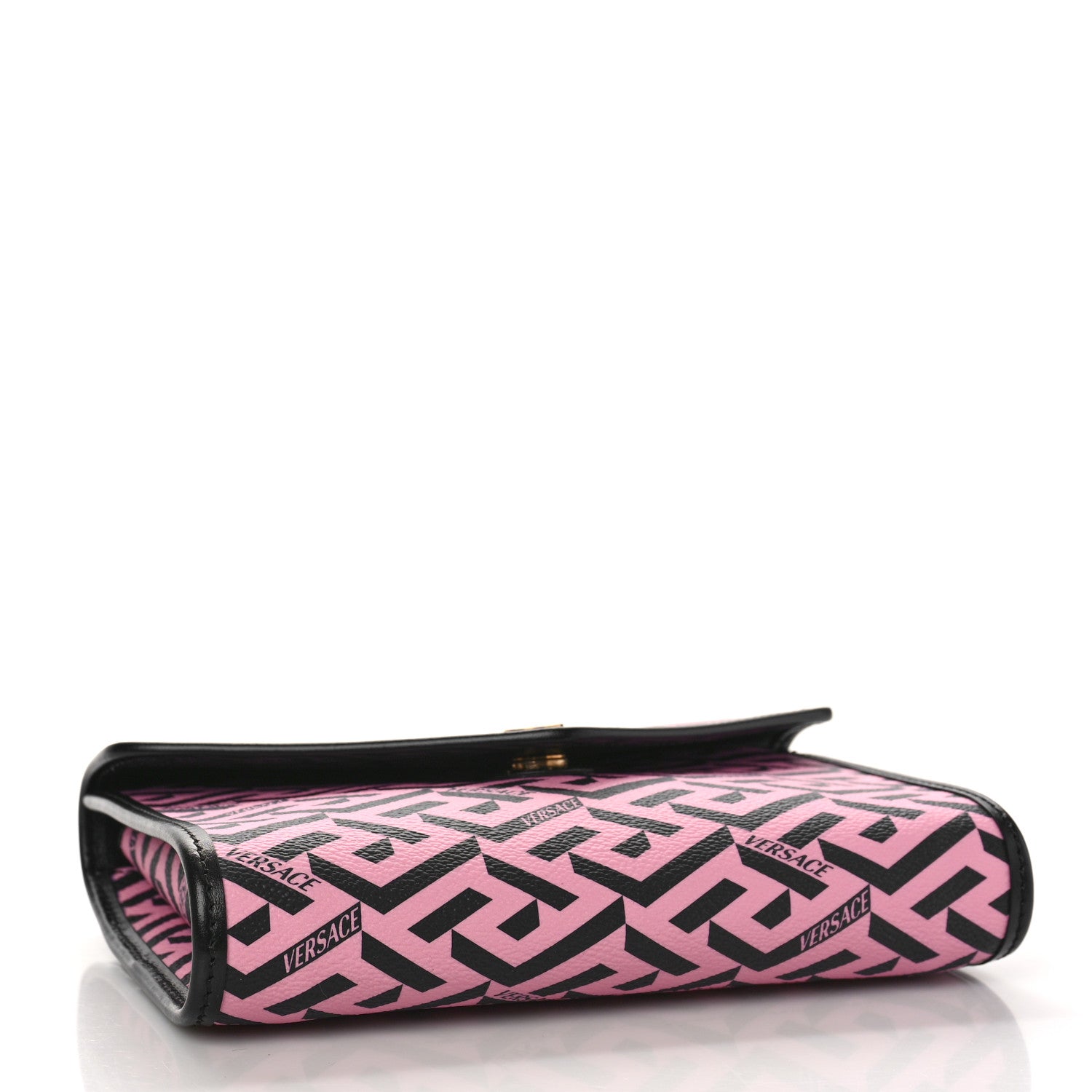 Versace Coated Canvas La Greca Signature Wallet On Chain Black Pink 4 of 8