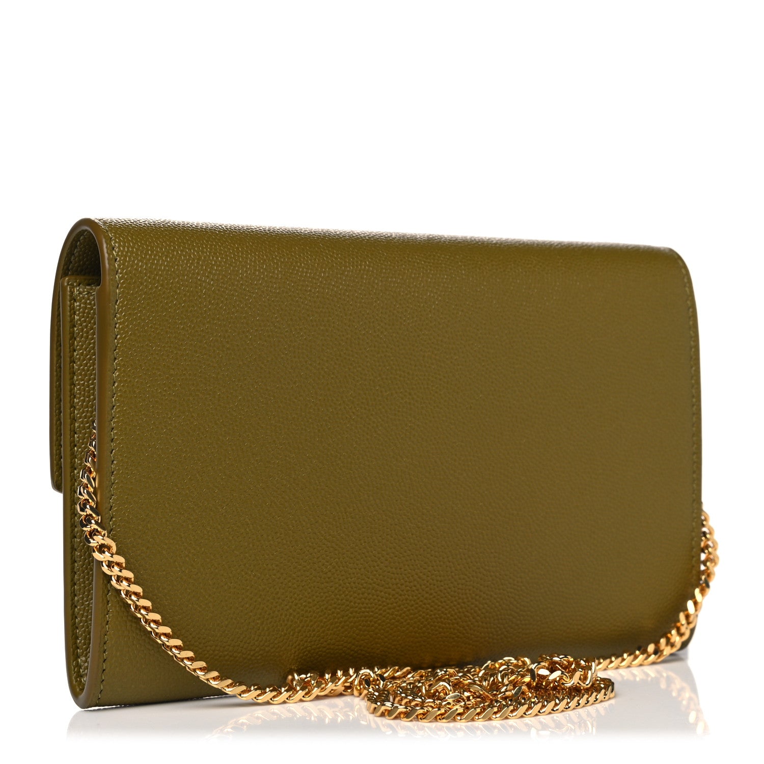 Saint Laurent Grain De Poudre Monogram Uptown Chain Wallet Olive 3 of 10