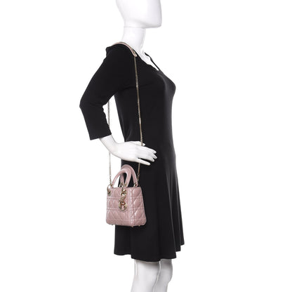 Christian Dior Metallic Lambskin Cannage Mini Lady Dior Lotus 2 of 9