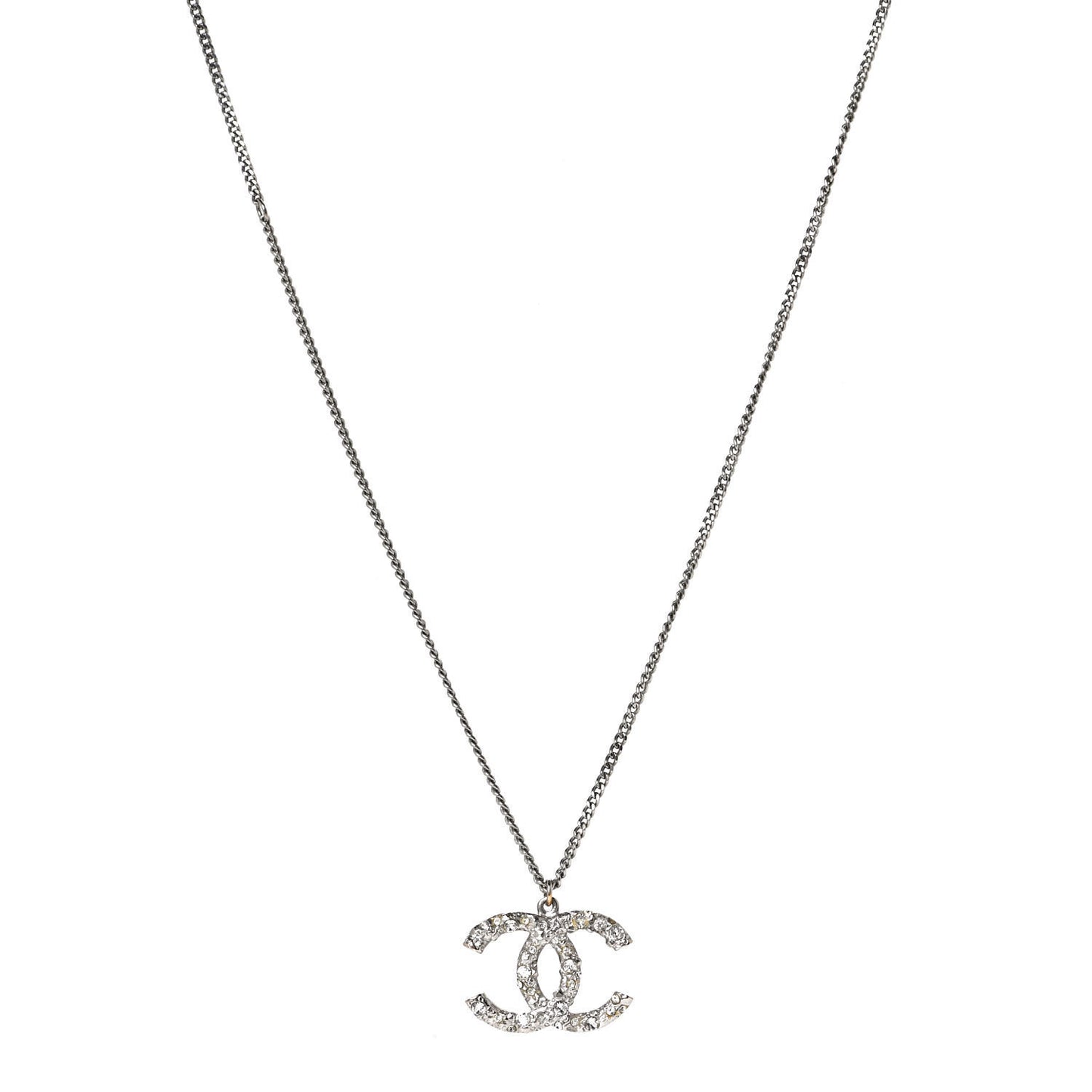Crystal CC Pendant Necklace Silver