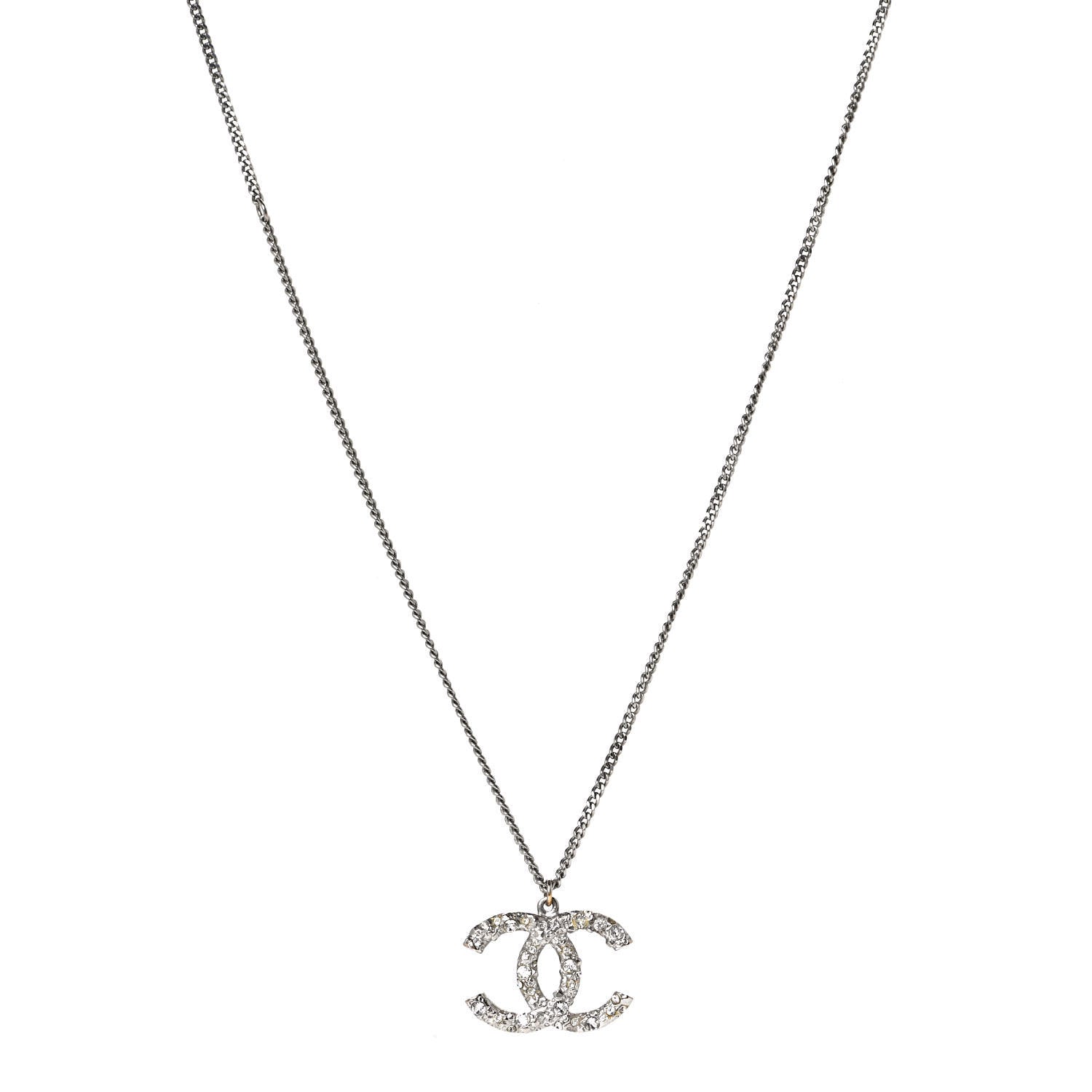 Chanel Crystal CC Pendant Necklace Silver 1 of 8