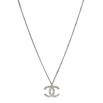 Chanel Crystal CC Pendant Necklace Silver 1 of 8