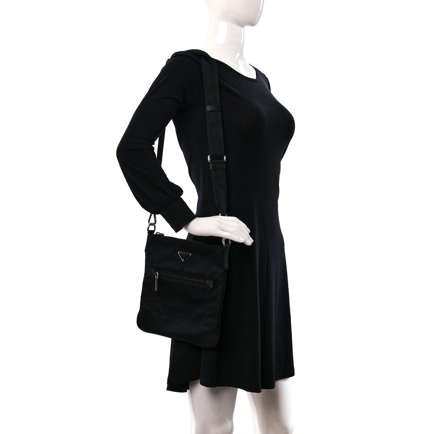 Nylon Saffiano Flat Messenger Bag Black