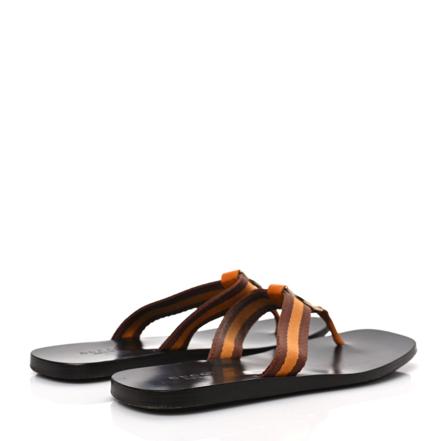 Gucci Nylon Calfskin Web Womens Thong Sandals 37 Orange 4 of 7
