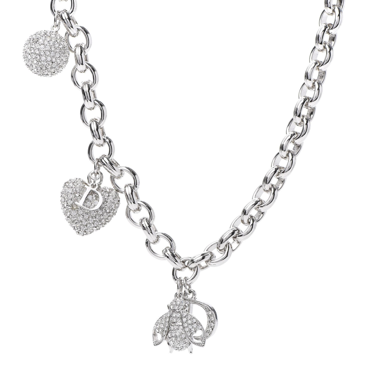 Christian Dior Crystal Charms Necklace Silver 1 of 8