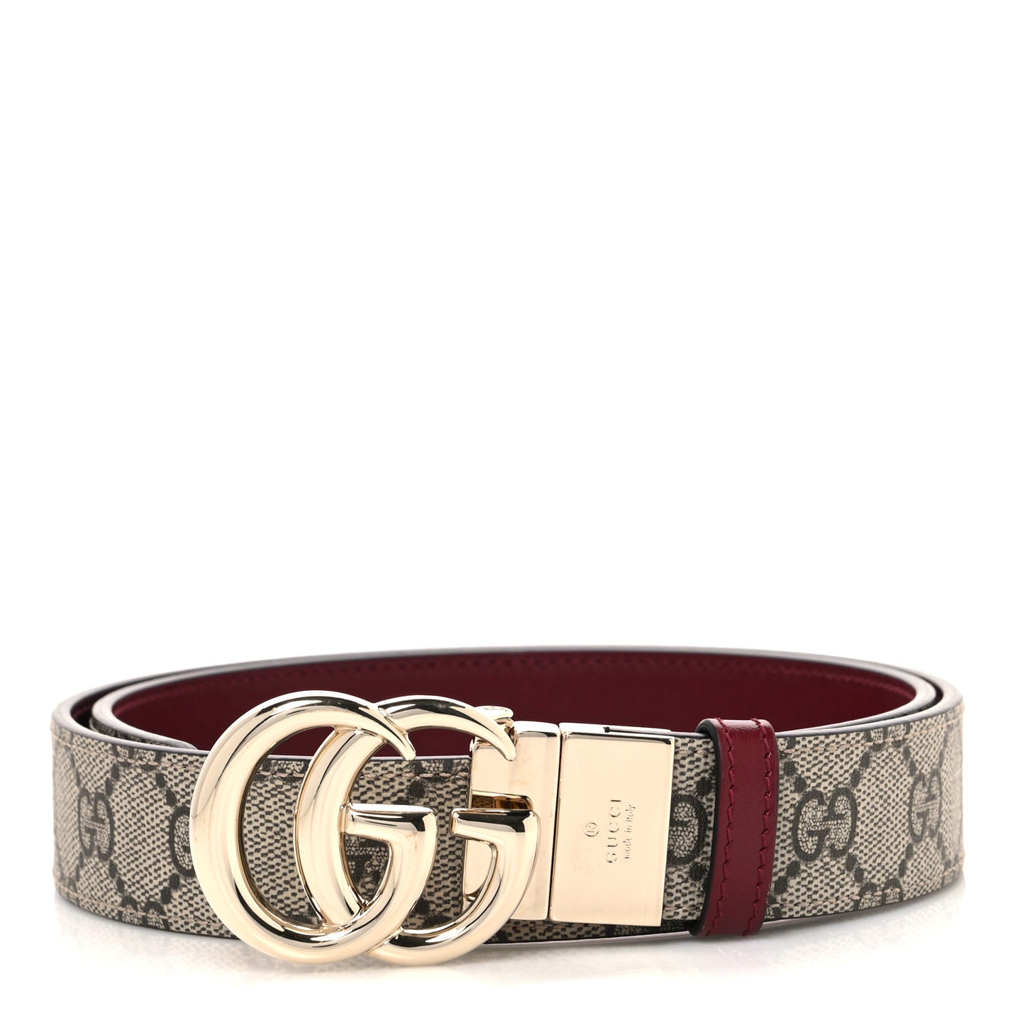GG Supreme Monogram Plutone Calfskin Double G Reversible 30mm Belt 80 32 Beige Ebony Rosso Ancora